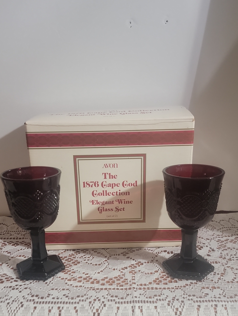 Avon Cape Cod 1876 Ruby Red  Wine Glass Pair